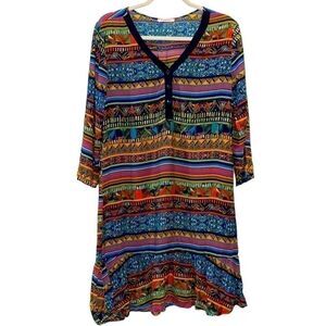 Harmonia Colorful Tab Sleeve Ruffle Bottom Shift Art To Wear Dress Medium‍‍‍‍‍﻿﻿